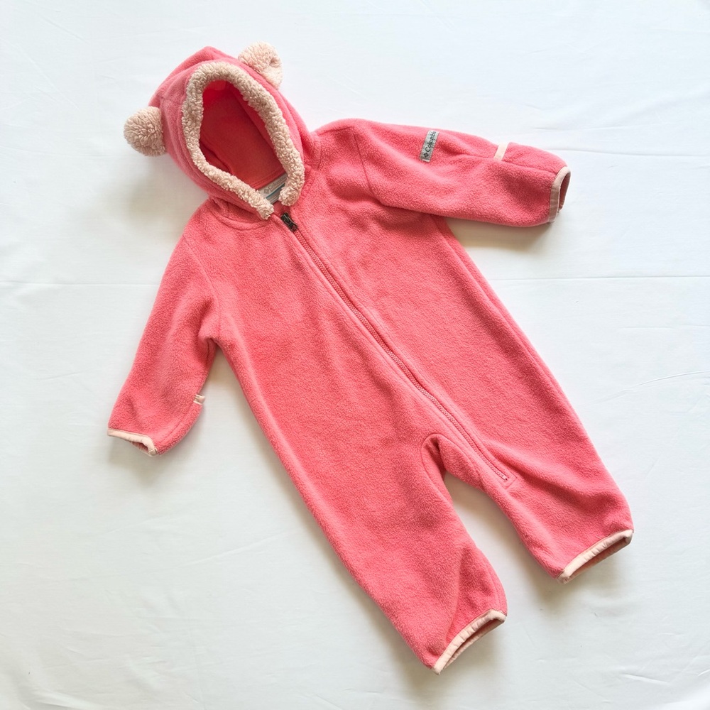 Columbia Pink Hooded Baby Onesie with Bear Ears